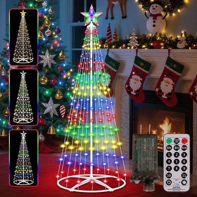 4FT Prelit Christmas Cone Tree with Lights, 156LEDs Small Christmas Tree Light with Remote Control, Timer, 11 Lighting Modes, Artificial Outdoor Christmas Tree for Yard Porch Lawn Decorations