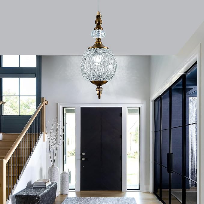 Piepooye 4.72" Vintage Mini Gold Glass Pendant Light for Kitchen Island | Antique Brushed Brass Chandelier Adjustable Hanging Ceiling Light Fixture Farmhouse Dining Room Bedroom Foyer Entryway