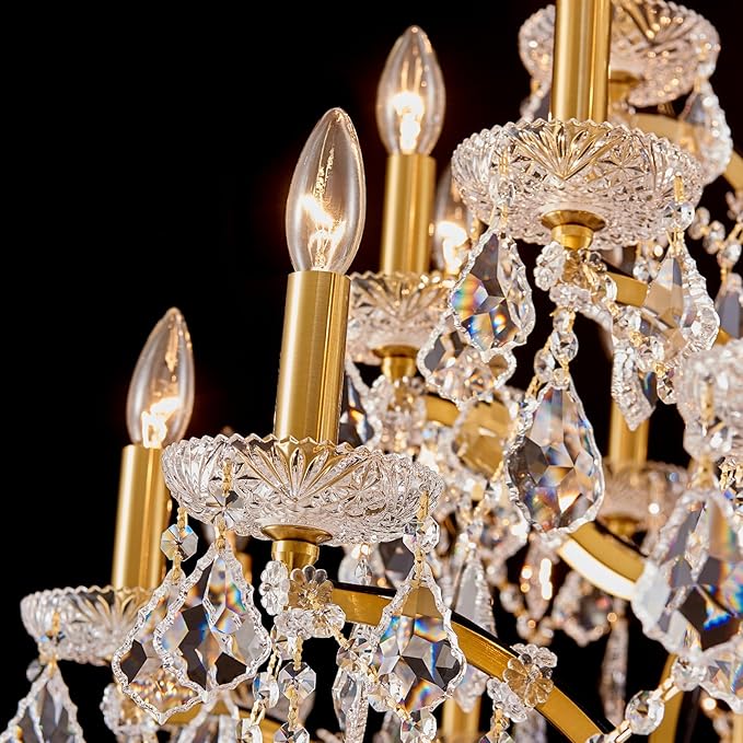 42 Lights Large Crystal Chandeliers for High Ceilings Brass Maria Theresa Chandelier Light Fixture Modern Chandelier for Foyer Hallway Entryway Staircase 75" H x 49.2" D