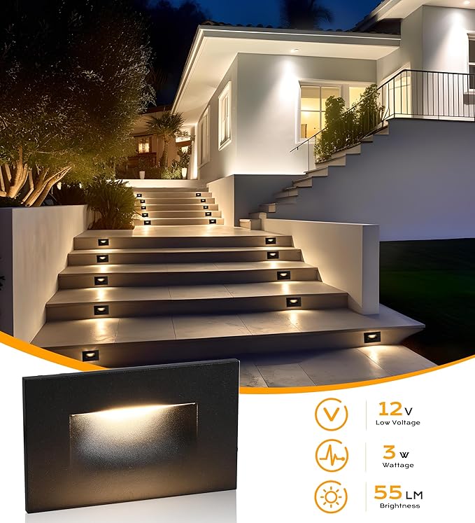 CLOUDY BAY 12V Low Voltage 3 Color Indoor and Outdoor LED Step Light,3000K/4000K/5000K Deck Lights,Stair Light,Wet Location,Black(Low Voltage Transformer is Required)