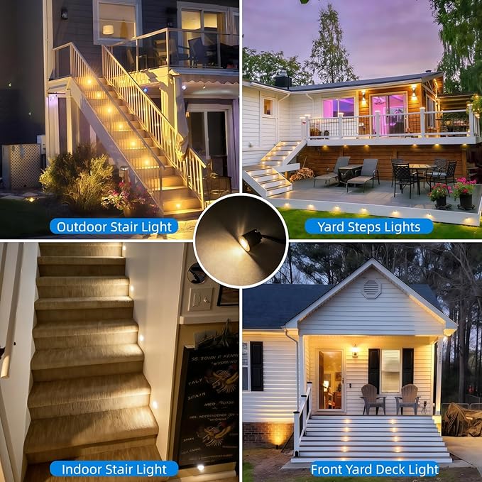 16 Pack LED Recessed Deck Lights with Protecting Shell, IP68 Waterproof Warm White, 0.6W , Outdoor Landscape Lighting, 12V Low Voltage Deck Lights Kit for Garden Yard Step Riser Stair Decoration