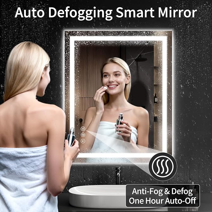 30"x36" LED Bathroom Mirror with Lights, Dimmable, Anti-Fog, Lighted Bathroom Vanity Mirror for Wall, Backlit + Front Lit, Memory Function, Shatter-Proof, Tempered Glass