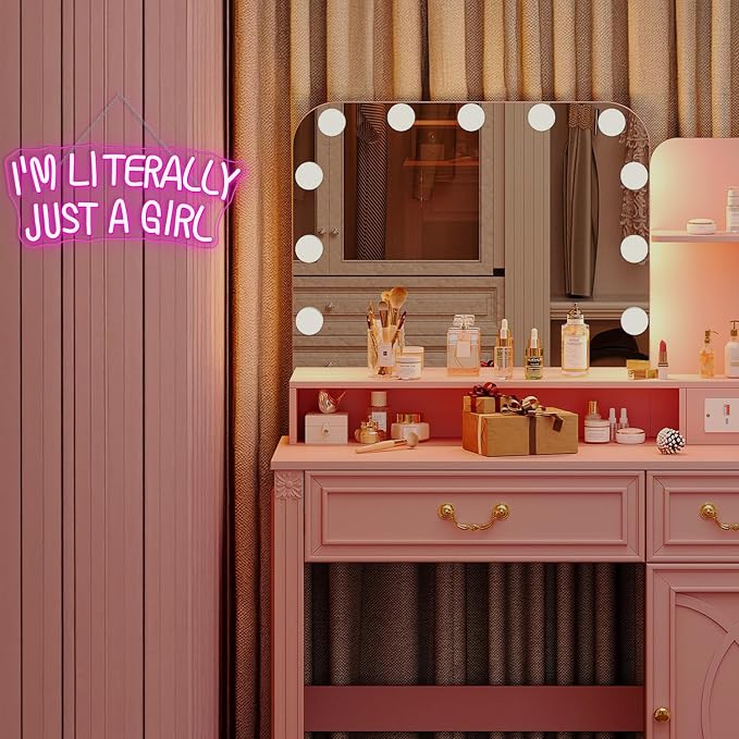 Lucunstar I'M Literally Just A Girl Neon Sign Pink Led Sign Led Neon Light for Wall Decor Light Up Sign for Bedroom Dimmable Switch USB Connectivity Neon Signs for Girlsroom Decor Party Light