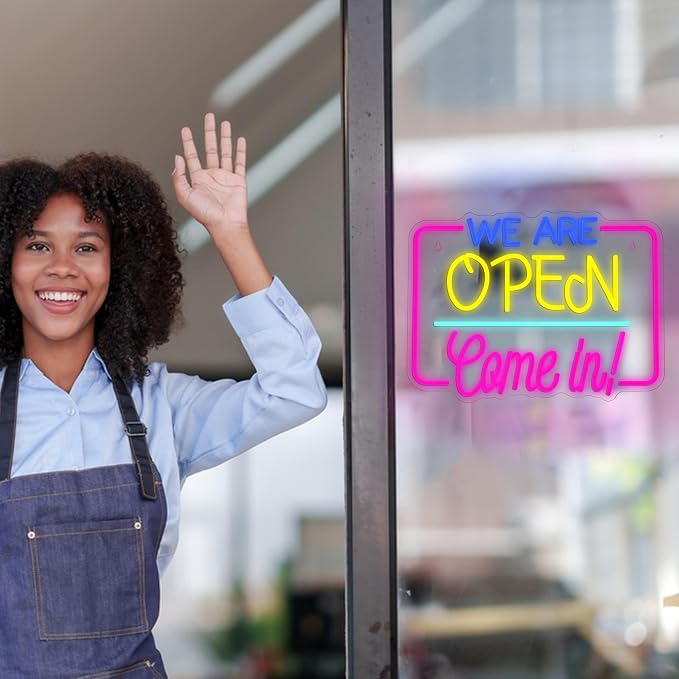We Are Open Come In Neon Sign LED Open Light Sign for Business Decor | We Are Open Neon Light,Dimmable USB Powered,Open Signs for Store Front Cafe Bar Restaurant Decor,Easy to Hang