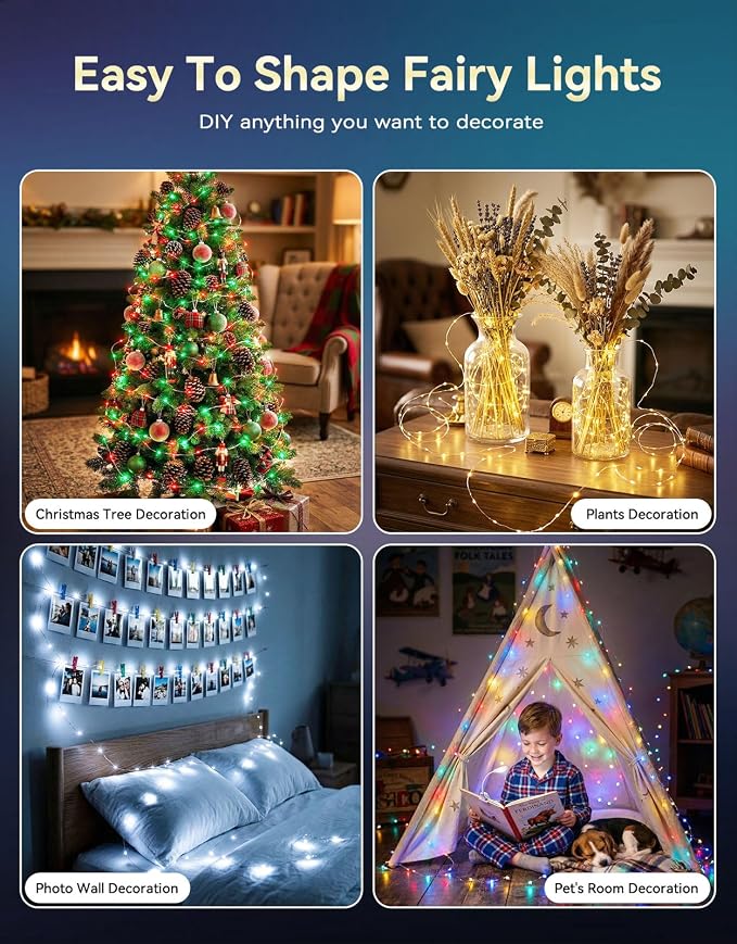LitHome 2Pack 34 Colors Changing Fairy Lights Battery Operated with Remote | Each 20FT 60 LED Halloween Fairy Lights Battery Operated, Waterproof RGB Twinkle Light for Christmas Indoor Outdoor Decor
