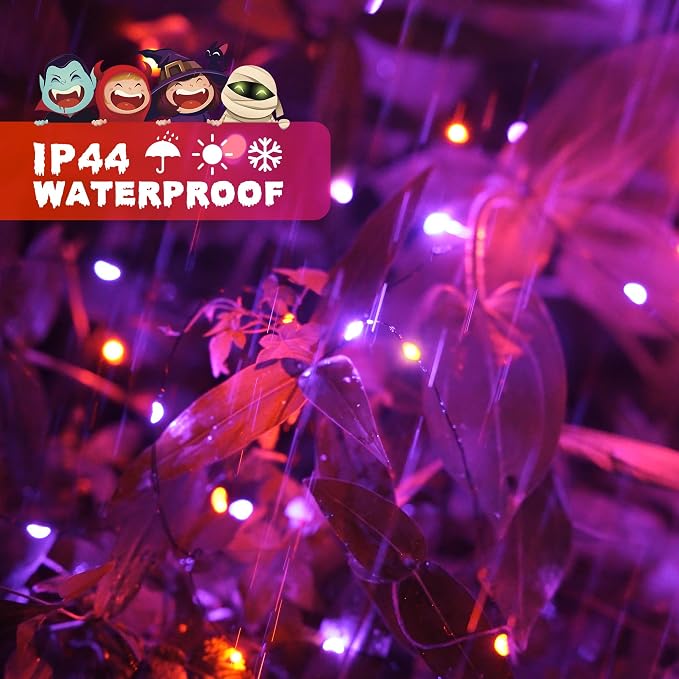JMEXSUSS 2 Pack Orange and Purple Halloween Lights Battery Operated | Total 200 LED 66ft, Halloween Fairy Lights with Remote, 8 Modes Twinkle Lights for Fireplace Porch Tree Centerpiece Wreath