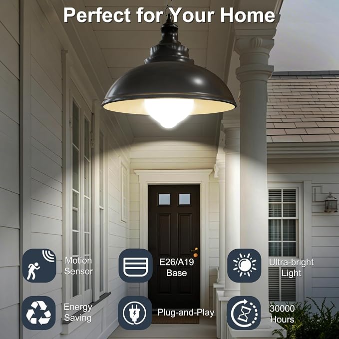 Boxlood Motion Sensor Light Bulbs for Outdoor Indoor,12W(100W Equivalent) A19 E26 6000K Daylight Motion Activated Dusk to Dawn Outdoor Light Bulb for Front Door Porch Garage Basement Hallway, 5 Pack