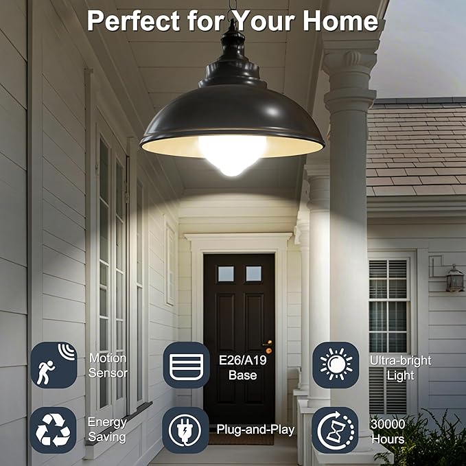 Motion Sensor Light Bulbs, 12W Motion Activated Dusk to Dawn Outdoor Light Bulb (100Watt Equivalent) A19 E26 6000K Cool White for Outdoor Indoor Front Door Porch Garage Basement Hallway, 1 Pack