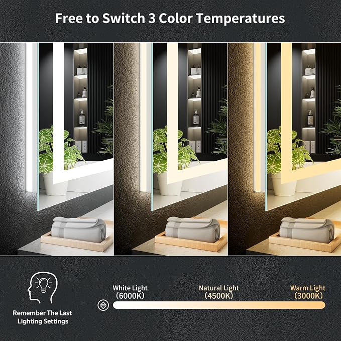 30"x32" LED Bathroom Mirror with Lights, Anti-Fog, Backlit+Frontlit | CRI 95, Stepless Dimmable, 3 Colors Lighting, Shatterproof Tempered Glass, HD Reflection, Memory, (Horizontal/Vertical)