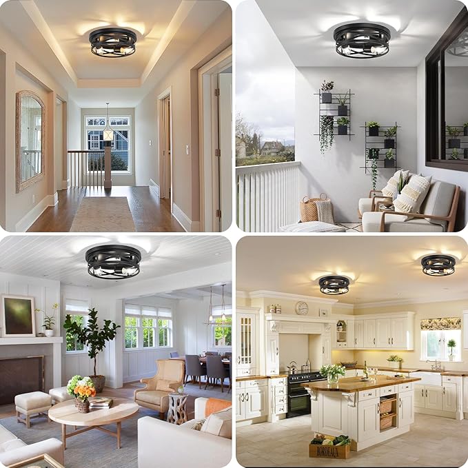 13-Inch Farmhouse Ceiling Light Fixtures 2-Pack, 3-Light Black Flush Mount Ceiling Light, Kitchen Lighting Fixtures Ceiling with Adjustable Head, Ceiling Lights for Hallway Kitchen Entryway, E26 Base