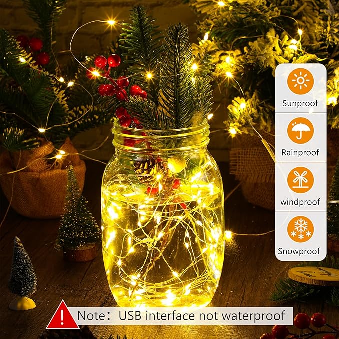 Macarrie 3 Pcs Warm White Fairy Lights USB Powered 16 ft 50 LED String Lights Plug in for Indoor Outdoor Bedroom DIY Party Wedding Home Festival Tree Garden Xmas Decoration