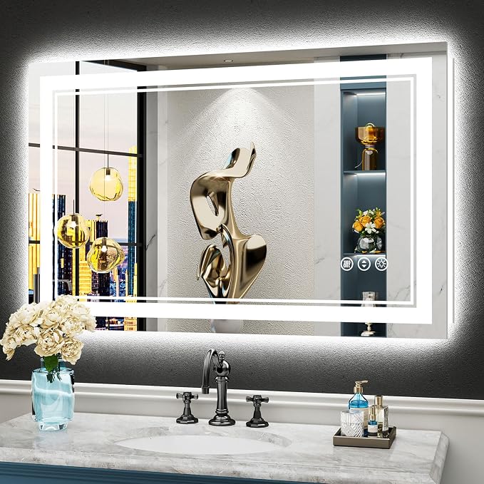 40x24 LED Bathroom Mirror, Backlit & Front Lit Lighted Mirror | Anti-Fog Vanity Mirror with Lights, 3 Color Dimmable, Memory, HD Tempered Glass, CRI95, IP54, UL Listed, Horizontal/Vertical