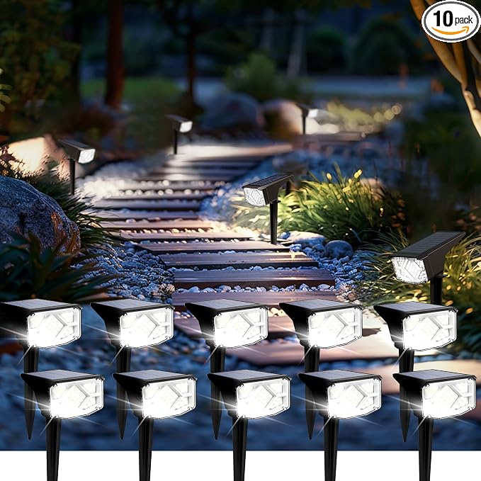 SOLPEX Solar Spot Lights Outdoor Waterproof 10 Pack Cool White | Solar Landscape Spotlights Outdoor, Compact Design Spot Lights, Flood Lights for Garden Yard Pathway House Tree Outside