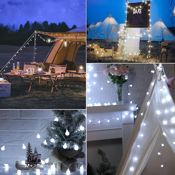 Minetom Globe String Lights, 66 Feet 200 Led Fairy Lights Plug in, 8 Modes with Remote Mini Globe Lights for Indoor Outdoor Bedroom Party Wedding Garden Christmas Tree Decor, Pure White