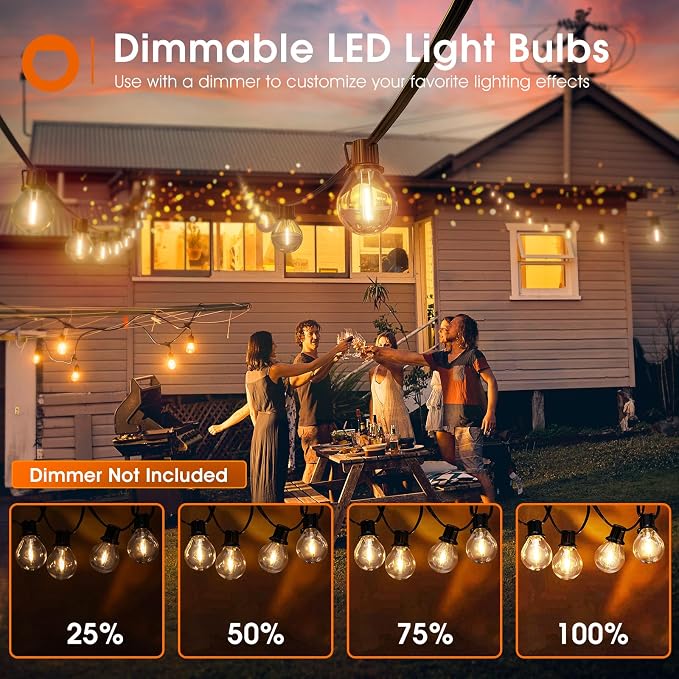 addlon 50FT Outdoor String Lights 27 G40 LED Bulbs Dimmable Waterproof | Shatterproof Globe Bulbs Dimmable, Hanging Patio Lighting for Outside Backyard Garden Deck Balcony Porch Cafe Bistro Pergola