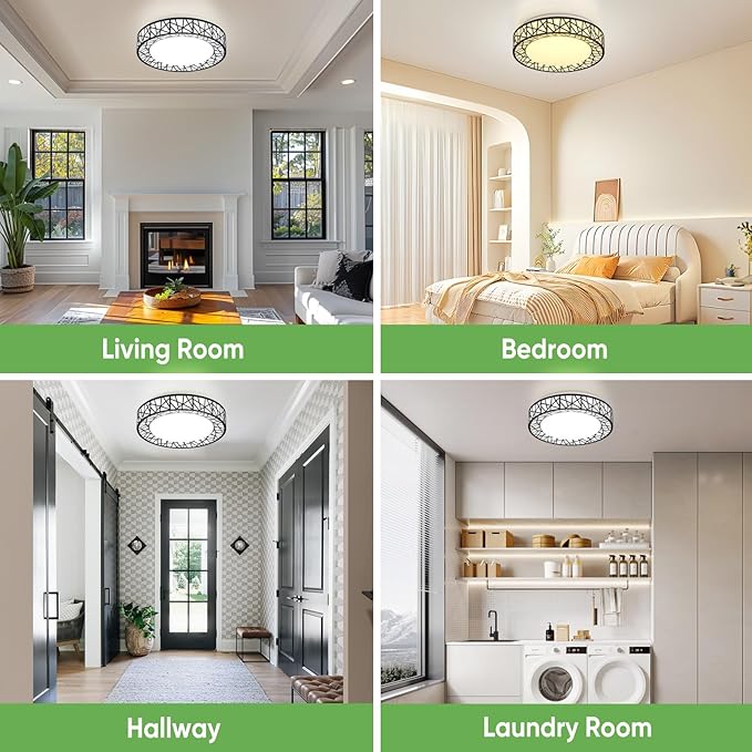 16 Inch Flush Mount Ceiling Light, Modern Black LED Ceiling Light Fixture, 28W 2800LM 2700-6500K Adjustable, Dimmable Ceiling Lights for Bedroom, Kitchen, Hallway, Bathroom, ETL Listed