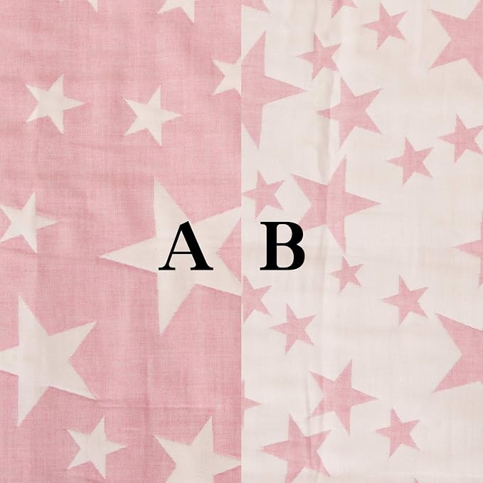 NTBAY 3 Layer Oversized Muslin Toddler Blanket, 45 x 60, Pink/White Star | Muslin Cotton Outer Layers with Light Thermal Fiber Fill, Reversible Blanket for Daycare, Travel, Naps, and Supervised Use