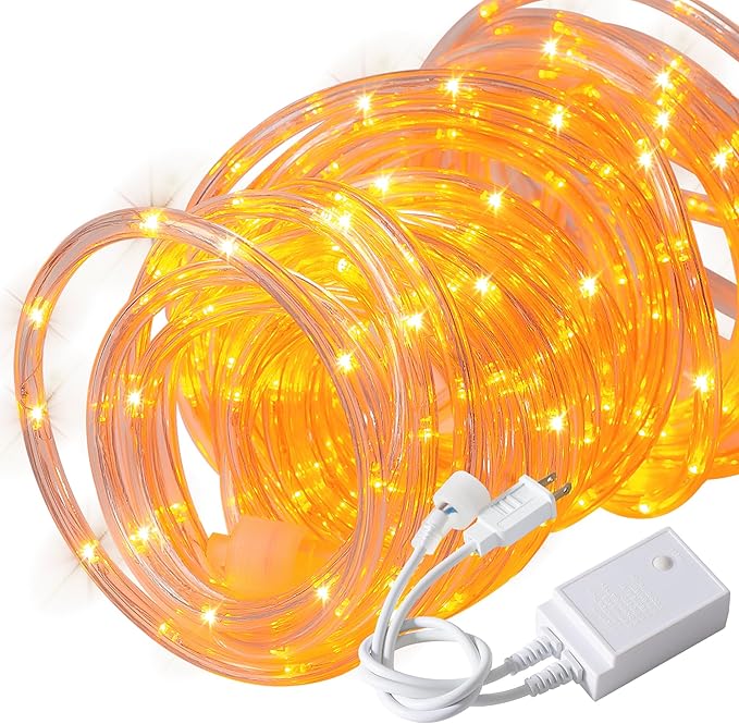 Waterproof LED Rope Lights, Connectable & Flexible with 8 Modes, Outdoor Lighting for Deck, Garden, Pool, Patio & Christmas Decor (Orange, 50ft)