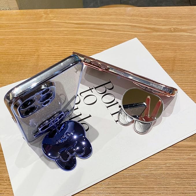 Kawaii Phone Case for iPhone Xs with Cartoon Foldable Makeup Mirror Silicone Protective Case Cover for Women & Girl Black