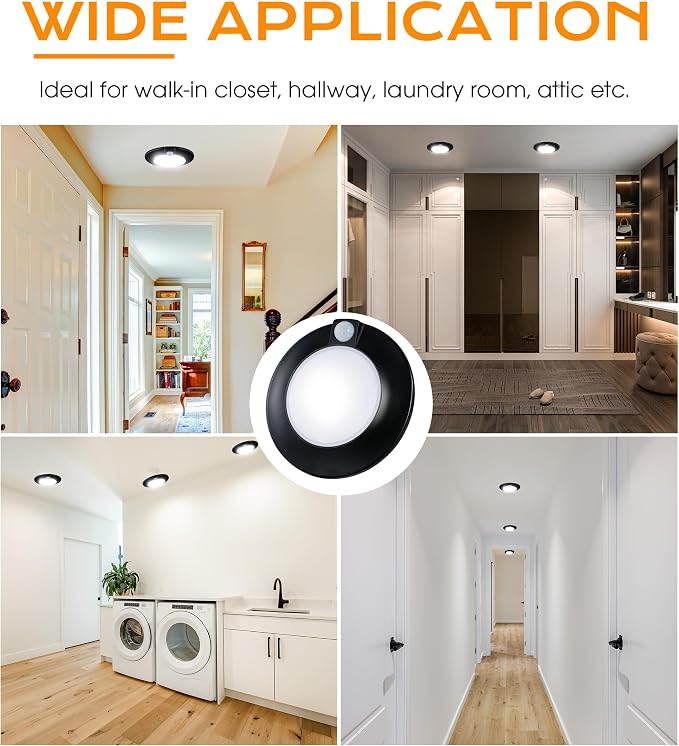[2 Pack] CLOUDY BAY Motion Sensor Ceiling Light Indoor,120V CRI90 10W 5000K Bright Day Light,6.5 inch LED Flush Mount Ceiling Lighting Fixture for Garage,Walk-in Closet,Attic,Pantry Wet Location,Black
