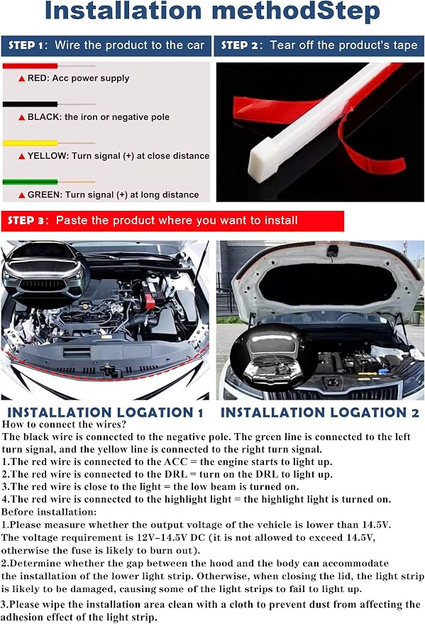 RGB Car LED Hood Light Strip for Cars, SUVs, Trucks, 70 Inches | 12V, Flexible Waterproof, Daytime Running Lights, Dynamic Scan Start-up Effect, with Turn Signal & Remote Control, Universal