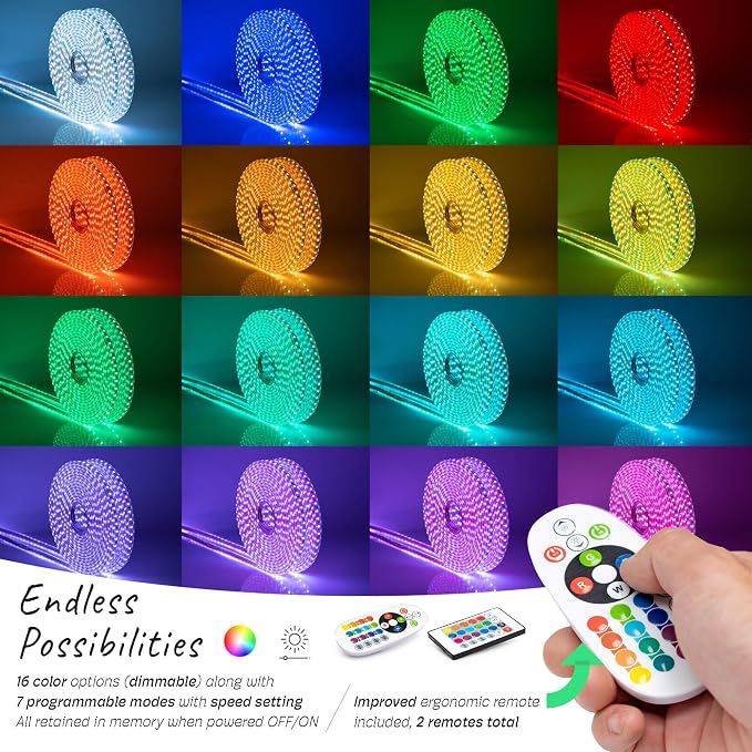 LED Flat Strip Rope Lights 150 ft Waterproof Color Changing for Outdoor & Indoor Use - Flexible Dimmable Lighting with 2 Remote Controller 16 Colors & Multi Modes