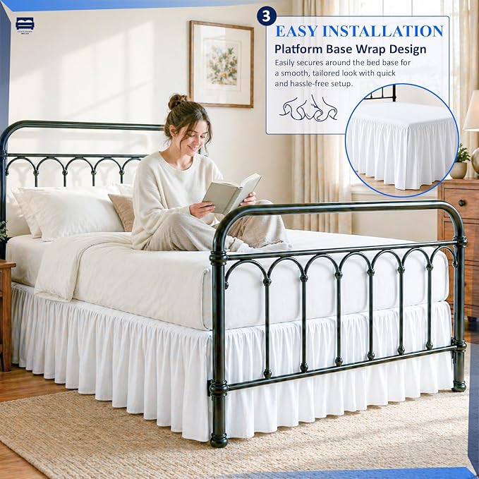 Cottingon Bed Skirt King 12" Drop with Split Corners, 100% Microfiber Soft and Stylish, Dust Ruffle with Platform, White