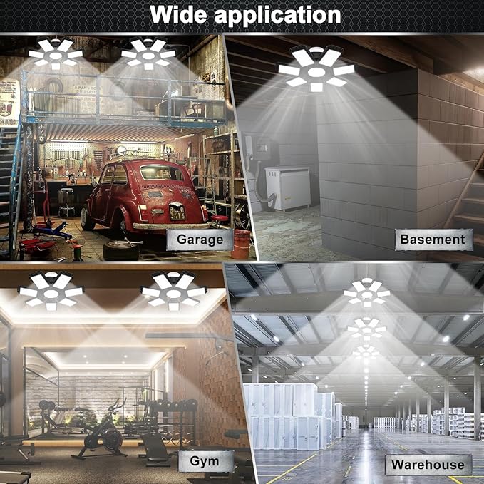 4 Pack LED Garage Light, 240W 24000LM 6500K LED Shop Lights, Garage Lights Ceiling Led with 7+1 Deformable Panels, E26/E27 Bulb Socket Lighting for Shop, High Bay, Attic, Basement, Warehouse