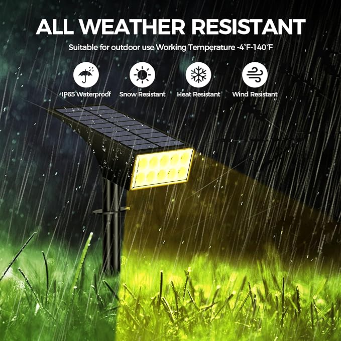 WENATY Solar Spot Lights Outdoor Waterproof IP65, Bright LEDs Solar Landscape Lighting for Outside Garden Yard, Solar Powered Spotlights for Accent Uplighting Backyard Statue Palm Tree, 2 Pack/Warm