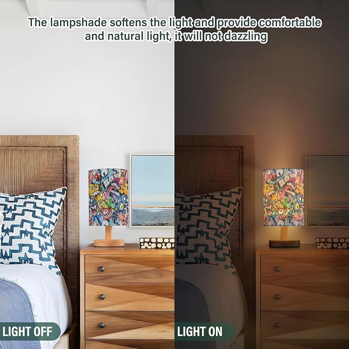 Colorful Street Graffiti Art Monkey Table Lamp for Bedroom USB Port Lamps Small Accent Table Lamp Nightstand Lamp Sturdy Linen Shade Wooden Base Decorative Lamps for Bedside Reading|Kids|Dorm|Home