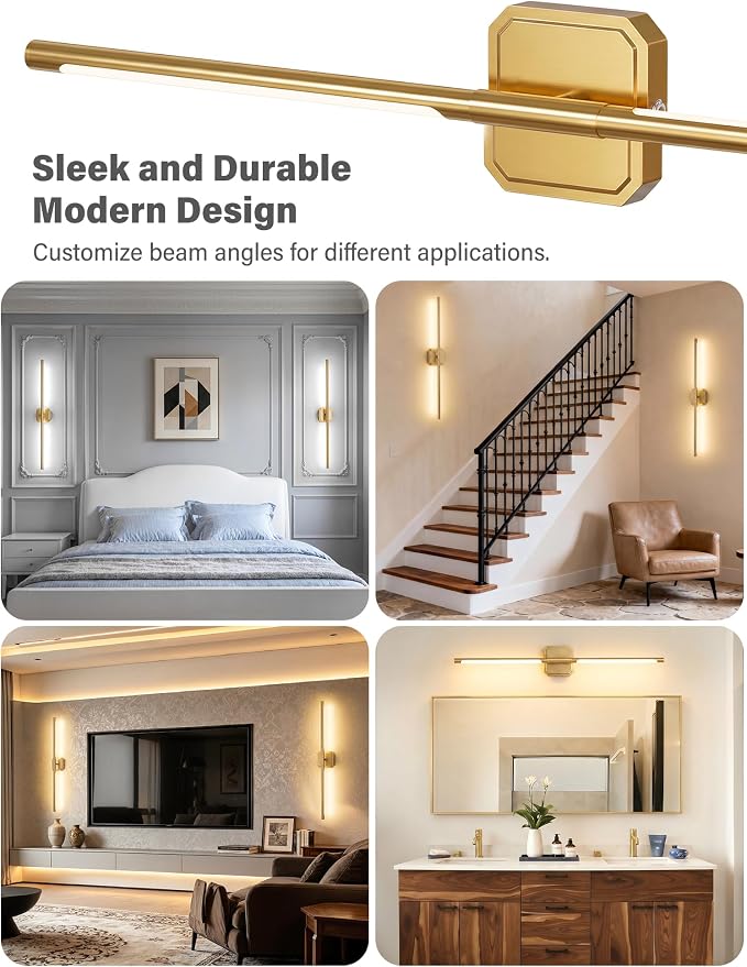 Battery Operated Wall Sconces Set of Two, Wireless Wall Lights Touch & Remote Control Rechargeable LED Wall Lamp 2700K-6000K Dimmable Lights for Living Room Bedroom Bathroom Hallway( 29 ", Gold)