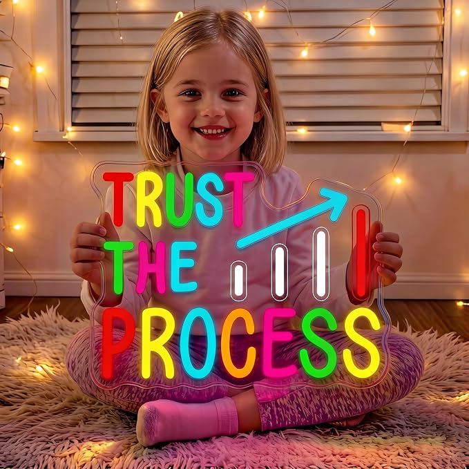 Neon Signs for Classroom, LED Inspirational Wall Decor for Kids Room,Office | Trust The Process Neon Sign, Colorful LED Classroom Decor, Inspirational Wall Art for Kids Room, Bedroom, Office & Playroom