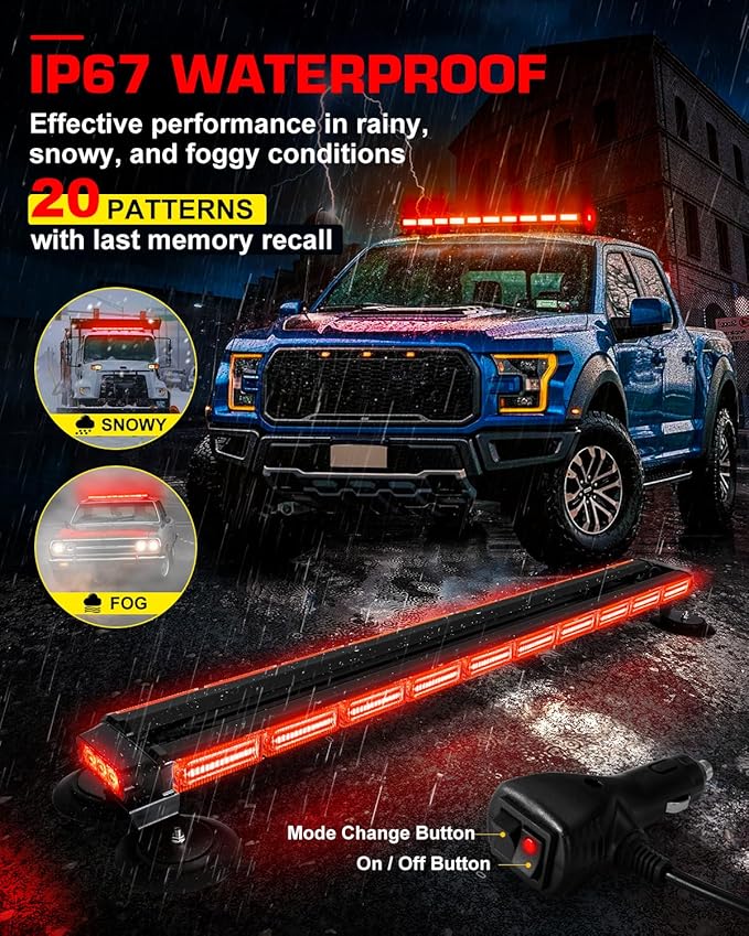 42" 206 LED Rooftop Strobe Flashing Light Bar Double Side Emergency Hazard Warning Beacon Lights w/Magnetic Base for Safety Construction Vehicles Trucks Pickup Snowplow