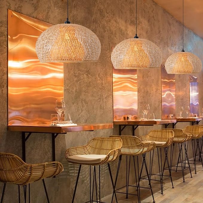 23.6" Bamboo Chadelier,Rattan Pendant Light | Hand Woven Bamboo Chandelier,23.6" Boho Wicker Hanging Light for Kitchen Island Dining Bedroom Living Room Restaurant