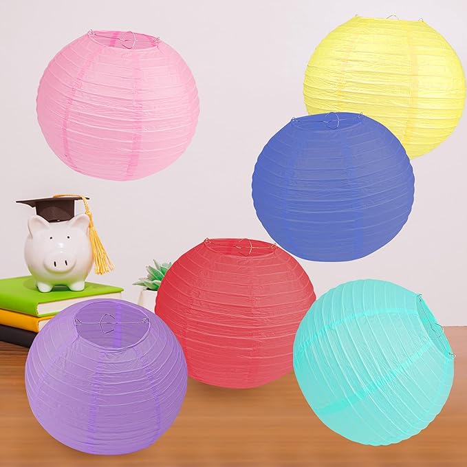 12PCS Boho Rainbow Hanging Paper Lanterns, Colorful Pastel 10” Paper Lanterns for Back to School Classroom Ceiling Decor, Party, Baby Shower, Wedding, Birthday & Bridal Shower Decorations