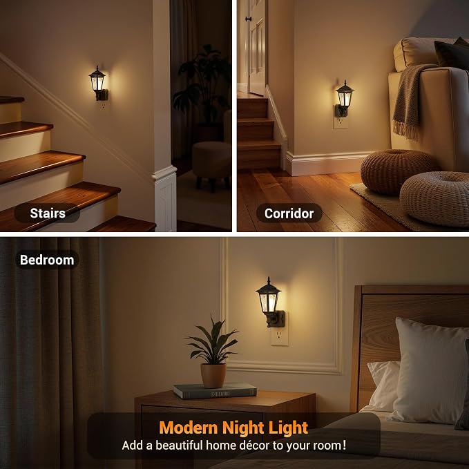 JandCase Night Lights Plug into Wall, 3000K Soft White | Dusk to Dawn Sensor, 0-100LM Dimmable Industrial 180°Rotating Night Light for Bedroom, Bathroom, Living Room, Hallway