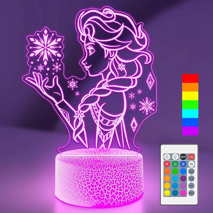 Cute Night Light for Kids, 16 Colors Change Princess Decor Lamp with Remote, Dim for Girls Bedroom 3D Illusion LED Night Lights, Ideal Gifts for Girls Christmas Birthday Party Room Decoration