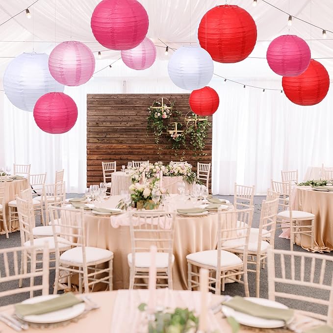 Pelopy 18 Pcs Paper Lanterns 4/6/8/12 Inches Round Chinese Japanese Paper Lanterns for Indoor New Year Valentine's Day Wedding Birthday Party Decorations(Pink,4/6/ 8/12 Inch)