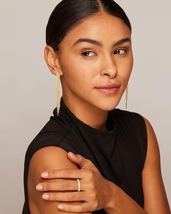PAVOI 14K Gold Plated Long Tassel Dangle Earrings for Women - 925 Sterling Silver Posts Elegant Rhinestone Chain Chandelier Drop Earrings - Statement Jewelry