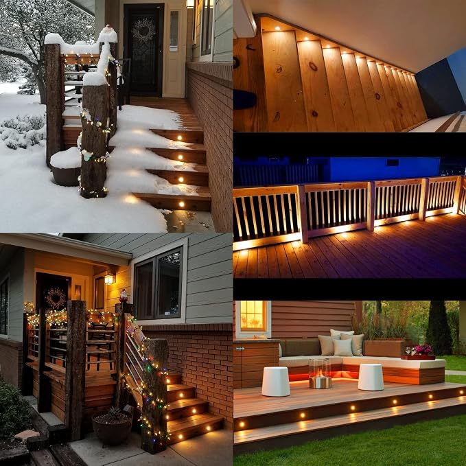 LED Deck Light Kits Warm White, Φ1.22 Recessed Step Light 16 Pack with Black Protective Shell, DC12V Low Voltage LED Deck Lighting, IP67 Waterproof Outdoor Stair Lights for Garden