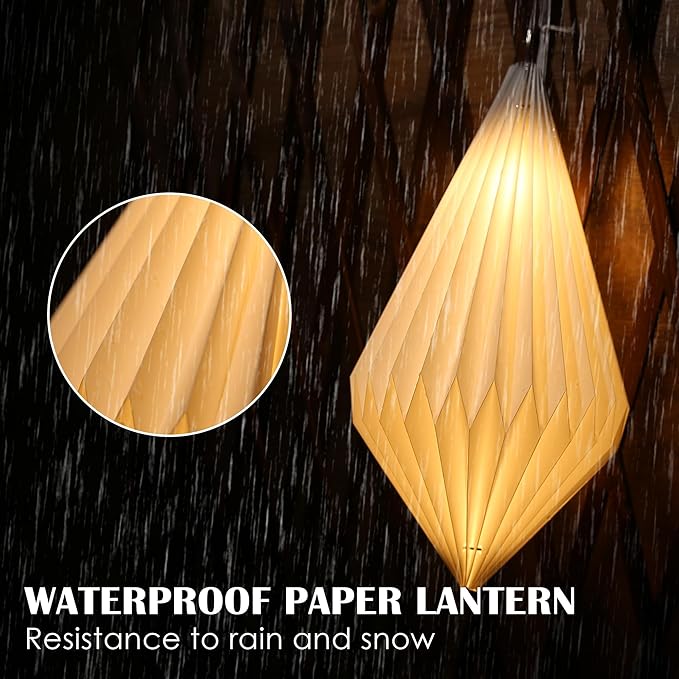 Battery Operated Outdoor Paper Lantern for Patio & Garden — Waterproof Hanging Decorative Light with Remote Timer, Foldable Paper Lantern with String for Backyard, Porch Decor