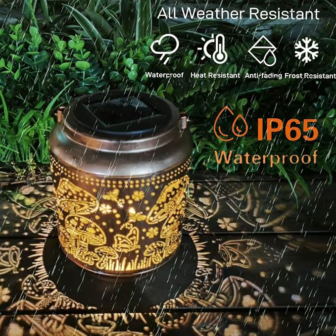 Mushroom Solar Outdoor Waterproof Lantern Garden Decor Birthday Gifts for Women Mon Grandma Metal Hanging Solar Lights Outside LED Lanterns for Yard Patio Lawn Pathway Landscape (Mushroom)