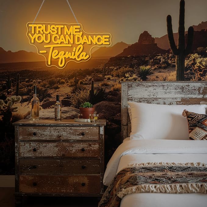 Trust Me You can Dance Tequila Neon Sign Yellow Letter Neon Lights Vibrant Orange Neon Bar Signs for Wall Decor USB Light Up Sign for Home Bar Man Cave Party Club Restaurant