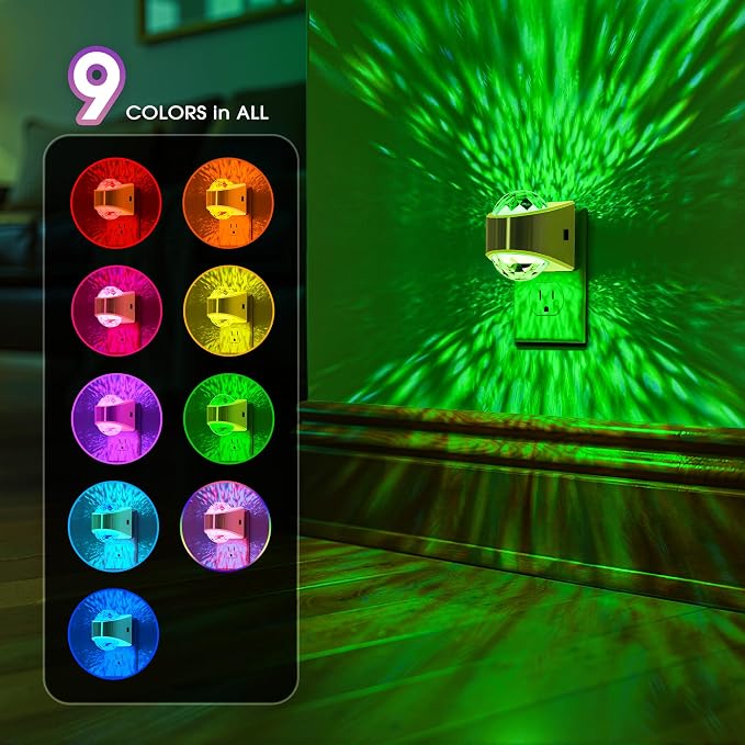 Night Light Plug into Wall, Color Changing Night Light for Kids | Gold Night Light Projector, 9-Color RGB Galaxy Nightlight with Dusk to Dawn for Bathroom, Home Gaming Room Decor Gifts, 2pack