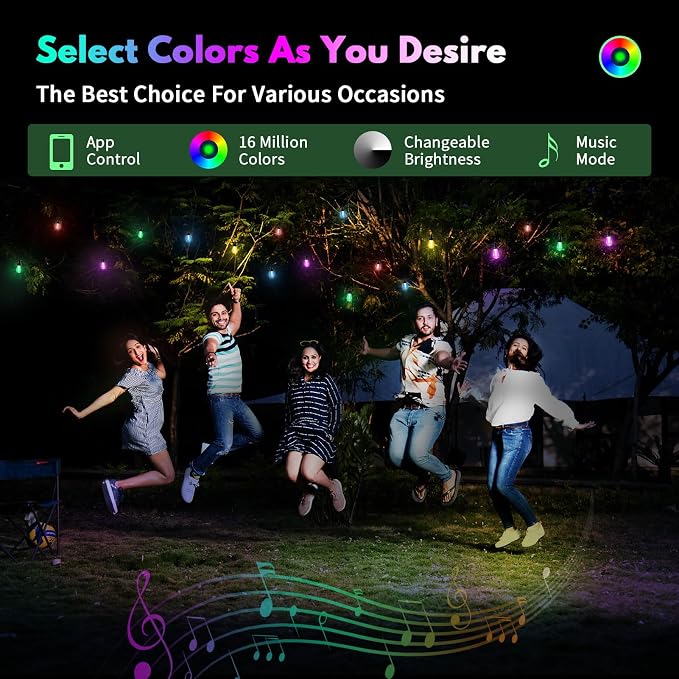 BBG Outdoor String Lights 100FT（2 * 50FT）- RGBW Color Changing String Lights for Outside with APP & Remote Control, Dimmable Patio Lights Outdoor Waterproof, Music Sync, Shatterproof, Linkable, Timer