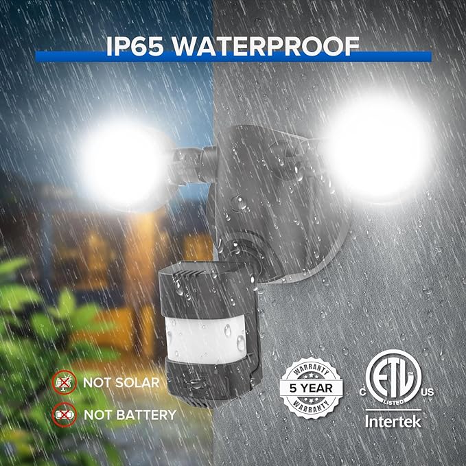 SANSI 25W 3000LM Motion Sensor Outdoor Security Lights, 5000K Daylight, Dusk to Dawn, 320° Angle Eave Mount Security Lights Super Bright for Yard, IP65 Waterproof, ETL Listed, Black