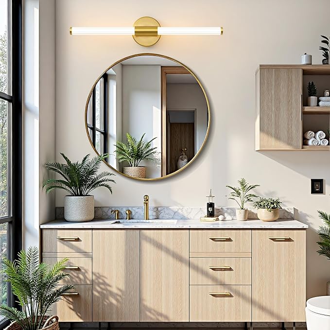 LED Bathroom Light Fixtures, Gold Vanity Lights for Bathroom, 360° Full Lighting Dimmable LED 23 inch Vanity Light Bar Over Mirror, Hardwired Modern Wall Sconce Warm White for Bedroom Living Room