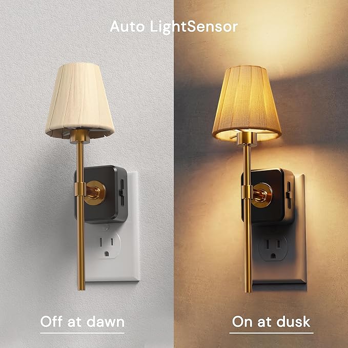 L LOHAS LED Night Lights Plug into Wall, Pleated Fabric Cover Night Light | 2 Pack Dusk to Dawn Sensor Vintage Nightlight, 0-100LM Dimmable, for Bedroom Living Room Hallway