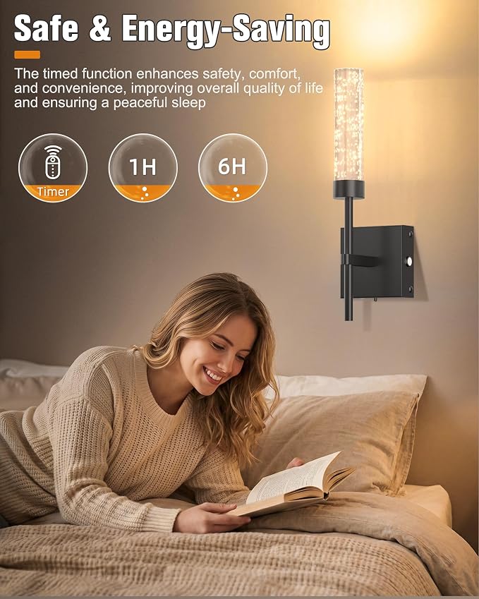 Crystal-Inspired Bubble Wireless Wall Sconces, 10000mAh Battery Operated Wall Sconces Set of 2, 3 Color Temps Rechargeable Wall Lights with Remote, Dimmable Wall Lamp for Living Room Bedroom