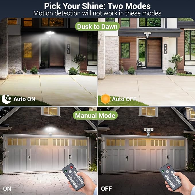 Outdoor LED Flood Lights D2D Security Lights Motion Sensor Remote 45W 5000K | NOVOSTELLA 1Pack Outside Motion Floodlights IP65 Waterproof Dusk to Dawn 3 Heads Wired Wall Adjustable for Garage Yard House
